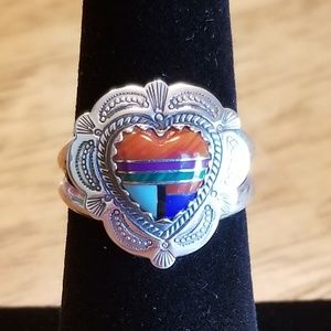 Marked QT SS Navajo Multi Stone Inlay Vintage Ring